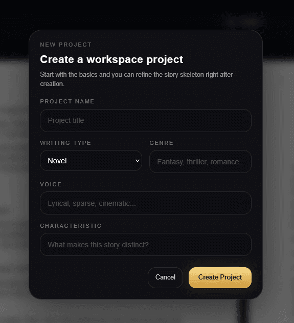 Create Project workflow in Theus